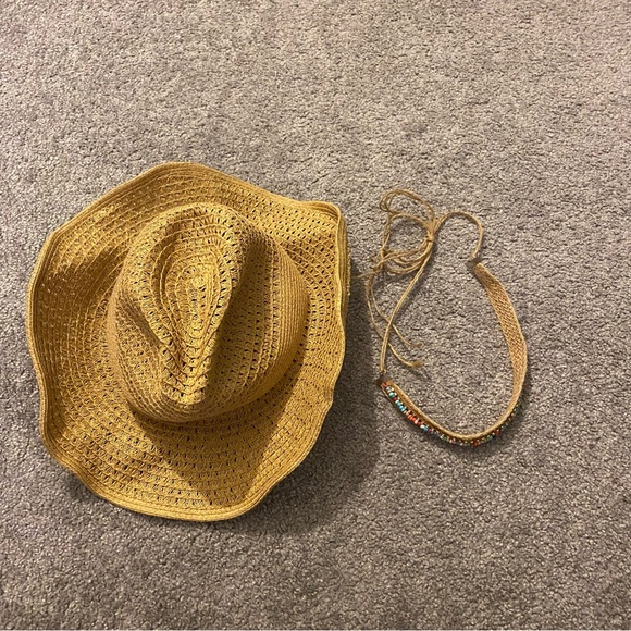 Scala Boston Proper Hat Women’s O/S Tan Paper Beaded Beach Boho Cowgirl NWT - Picture 5 of 9